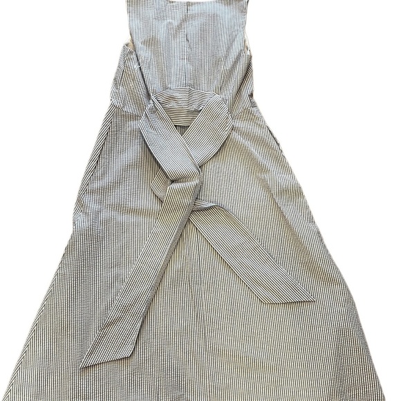 Womens Anne Klein White and Blue Stripe A-line Dress Matching Belt Size M - Picture 3 of 3